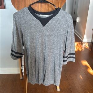 Gray and Black Striped Sleeve T-Shirt